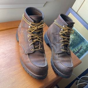 Red wing 2492 6 in. boots with vibram soles.